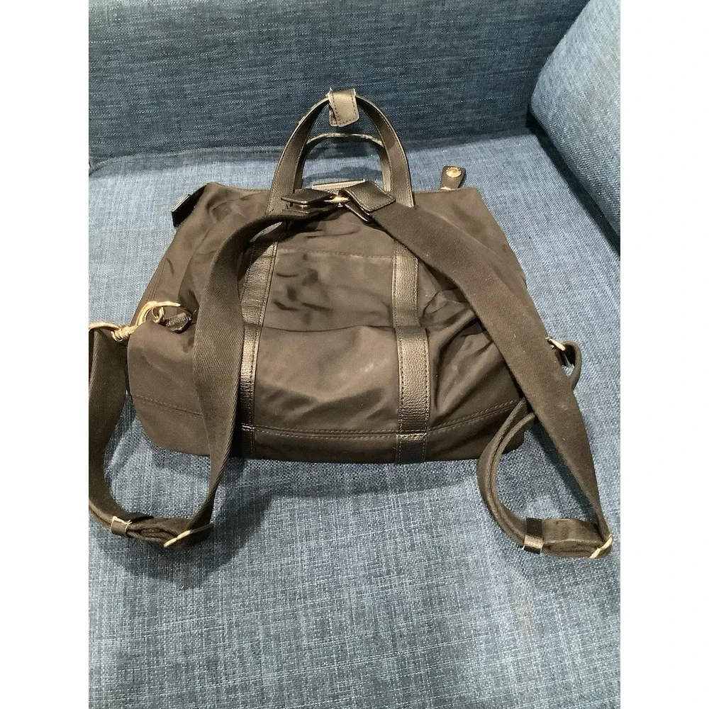 Henri Bendel Small Jetsetter Backpack Black Canvas Gold Hardware